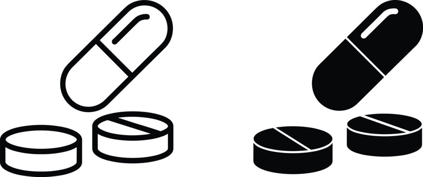 Pill and Capsule Icons Outline and Solid medicine pills
