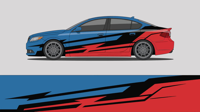 Blue and red sports car design.