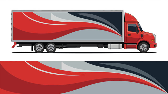 Large Red Semi Truck Trailer Side View.