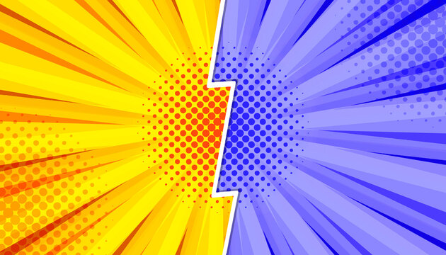 Yellow blue explosive versus comic modern halftone pop art background