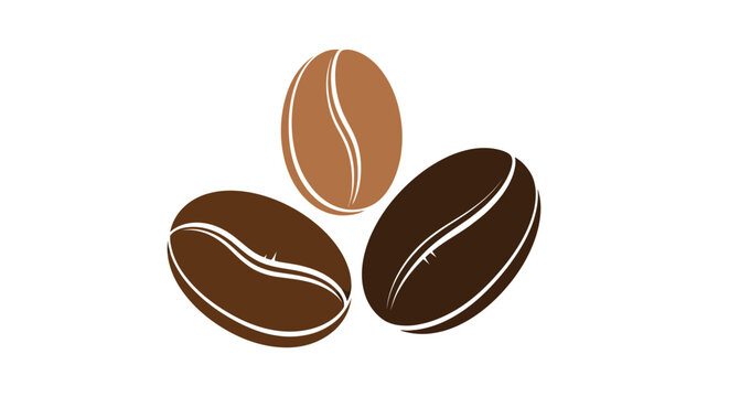 Close-up of three roasted coffee beans arranged in a tidy cluster for food photography.