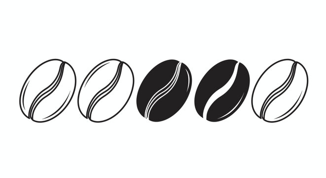 Row of stylized coffee beans in grayscale sequence.