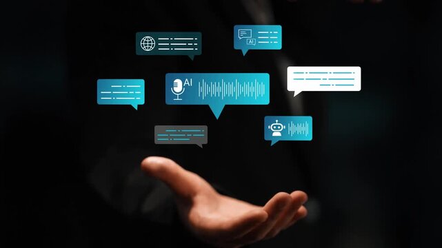 Futuristic Concept of Artificial Intelligence with Voice Recognition and Chat Bubbles in a Dark Environment Illustrating Communication and Technology Gluon.