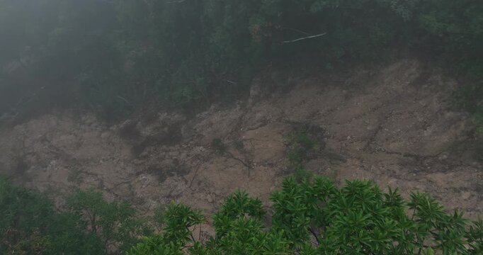 Aerial view of landslide forest mountain after typhoon