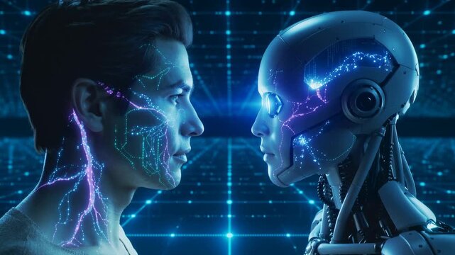 Futuristic Human vs AI Technology