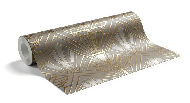 Geometric Art Deco Wallpaper Roll with Gold and Silver Pattern
