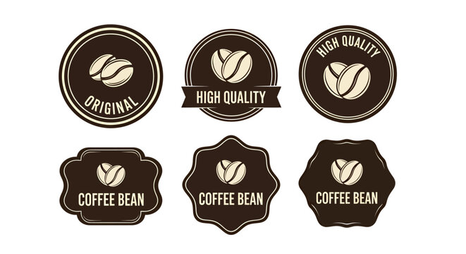 Diverse coffee bean badges and logos collection with vintage seals and emblems for graphic design.