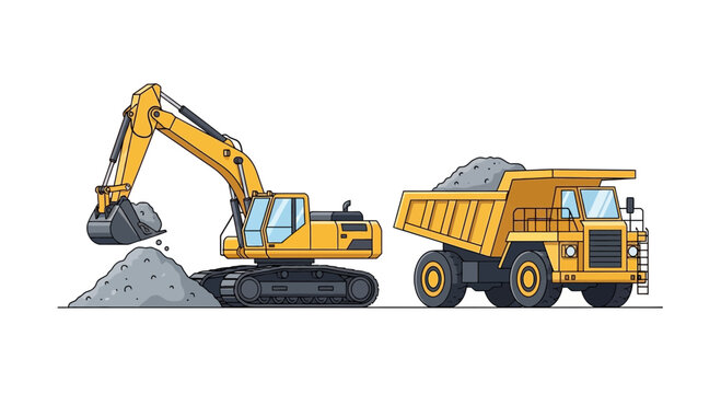 Heavy duty excavator and dump truck 4.