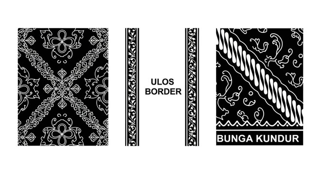 Traditional Indonesian Batik Patterns: Ulos Border and Bunga Kundur Designs