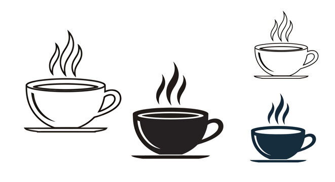 Assorted Coffee Cups with Steam: A Colorful Still Life Illustration.