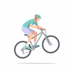 Naklejka premium Young cyclist performing a jump against a minimalistic background