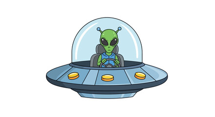 Alien Driving Spaceship UFO with Big Eyes and Green Skin © Ahmed