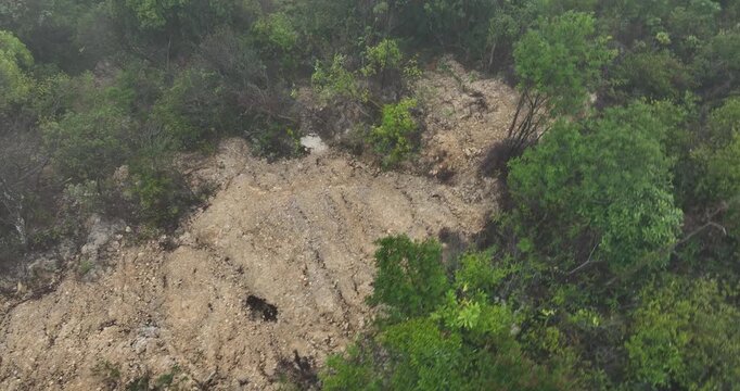 Aerial view of landslide forest mountain after typhoon