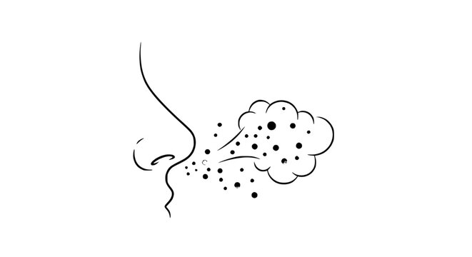 Nose Exhaling Particles Cloud Icon - Simple Line Art Illustration