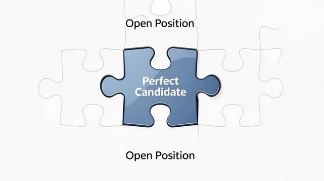 Dynamic video of puzzle pieces fitting together to reveal the perfect candidate concept for business hiring and recruitment