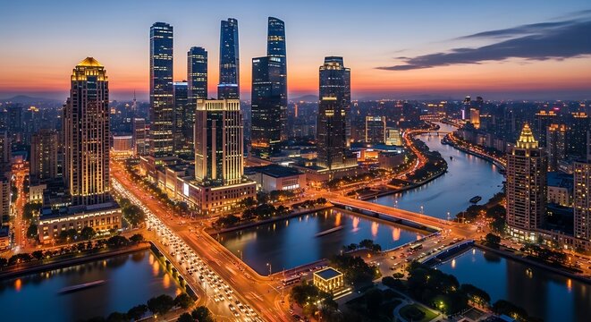 Tianjin at Dusk - A Vibrant Skyline Over the Hai River.
