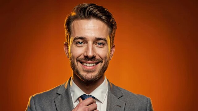 Confident Gentleman: A sharply dressed man with a warm, genuine smile radiates confidence and approachability, exuding the essence of success and sophistication.