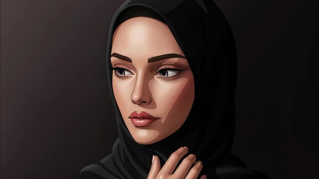 Serene Portrait of Modesty: A close-up portrait showcases a woman adorned in a hijab, exuding a sense of calm and dignity.