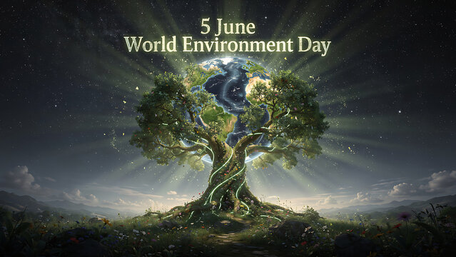 World Environment Day tree with glowing earth