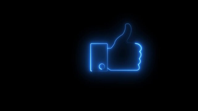 Glowing neon line Hand thumb up icon isolated Neon Outline Like Icon Animation on the black, background Facebook like icon. Social media like increasing with shiny neon.Neon thumb up like icon.4k