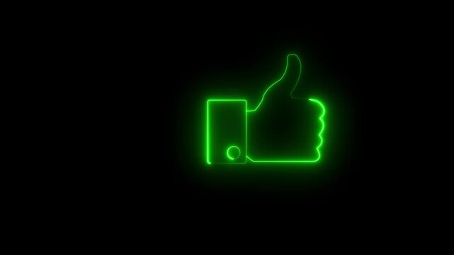 Glowing neon line Hand thumb up icon isolated Neon Outline Like Icon Animation on the black, background Facebook like icon. Social media like increasing with shiny neon.Neon thumb up like icon.4k