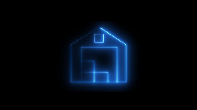 Neon home icon animation. Icon property houses are animated.Bright neon home icon animation. Animated house construction property.Neon line home icon. Neon line Cool linear animated home.4k video