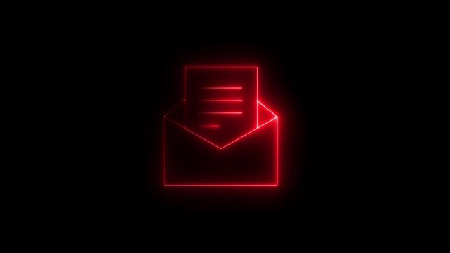 neon blue color message icon animation with black background. glowing neon message.Glowing neon message box animation video notice receive massage animated sign symbol. Message mail box.4k video.