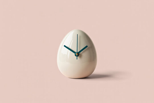 Egg timer clock for time management and kitchen use, isolated on pink background