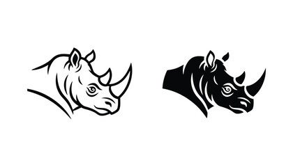 Rhino head profile icon in bold outline and solid black graphic style for wildlife conservation and mascot design © Lumina