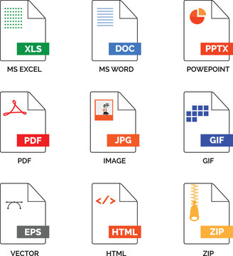 Document File Type Icons Set. Different Format of Files Icons Vector Graphic for Business and Web Design