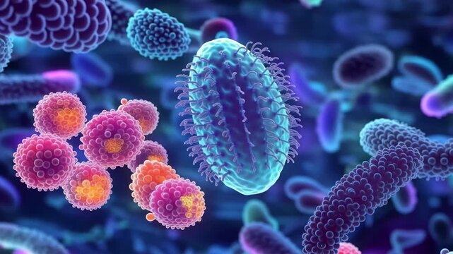 Microscopic View of Bacteria and Viruses in Human Body