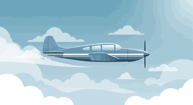 Vintage airplane flying through clouds.