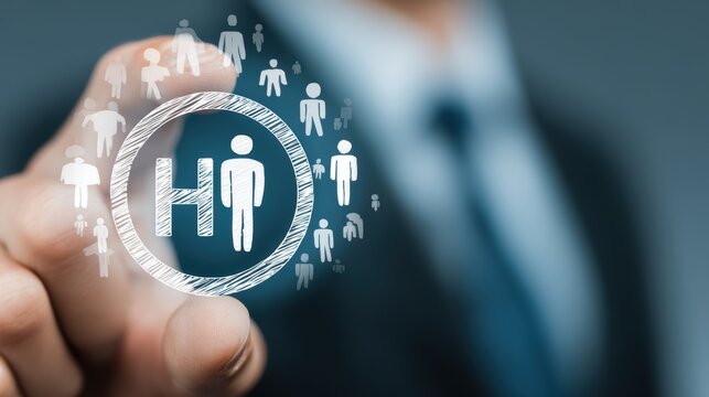 HRM or Human Resource Management, manager icon which is among staff icons for human development recruitment leadership and customer target, resume, interview. generate by AI