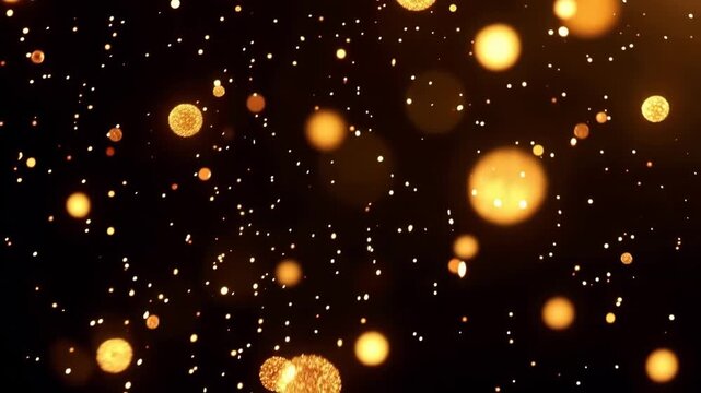 Glowing Bokeh Lights and Sparkling Dust in Black Background