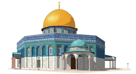 Obraz premium Dome of the Rock, Jerusalem landmark, iconic mosque, gold architecture, blue tiles