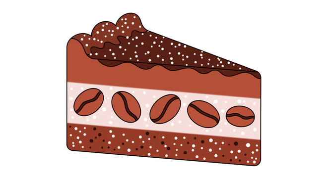 Mocha coffee cake slice, chocolate dessert, brown pastry, vector illustration, food icon