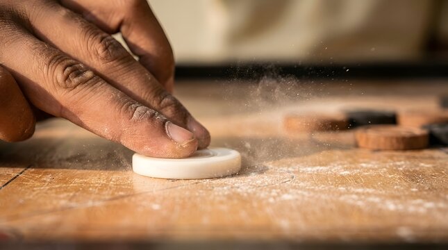 Carrom Striker Action Close Up with Powder Motion Detail