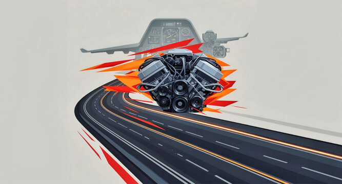 engine revving, mechanical tension, and repeated highway and danger zone phrases, with references to flight deck, wings, overdrive, red line, and edge intensity