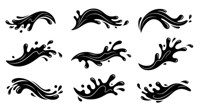 Black Ink Splashes and Liquid Droplets Collection, Dynamic Shapes