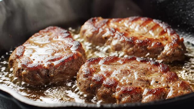 Juicy Pork Chops Sizzling in a Cast Iron Skillet.