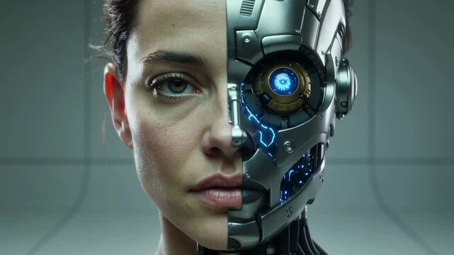 Half Human Half Robot Face Representing Artificial Intelligence