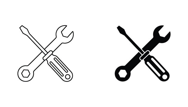 Essential repair tools icon illustrating service maintenance settings and technical support concept