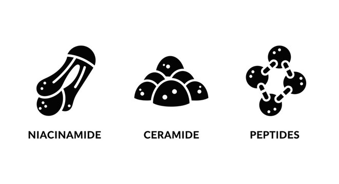 Niacinamide, Ceramide, Peptides Ingredients Icons for Skincare and Cosmetics