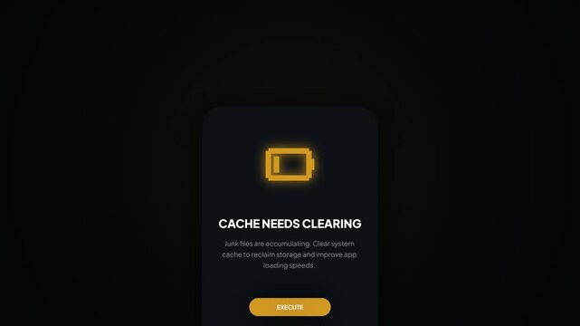 User interface alert prompting crucial cache clearing for mobile device optimization, enhancing app loading speed, and reclaiming valuable storage space for improved performance