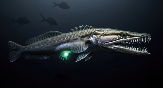Deep-Sea Dragonfish with Bioluminescent Lure in Dark Ocean Depths.