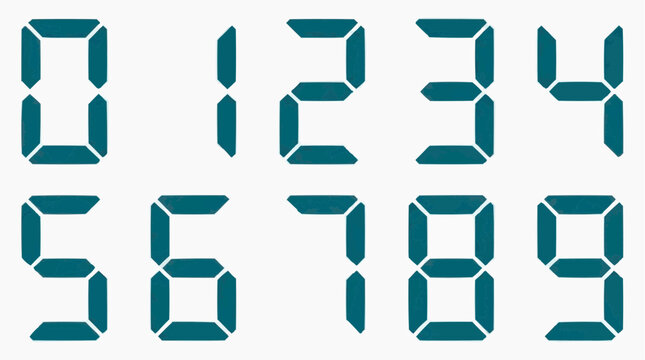 Digital Numerals: A minimalist depiction of digital numerals, each number rendered in a clean, contemporary design, ideal for interface design or illustrative use.