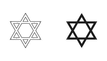 Fototapeta premium Star of David outline and solid silhouette vector icons with vintage texture for religious and cultural design
