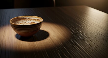 Obraz premium empty ceramic bowl on wooden table with spotlight