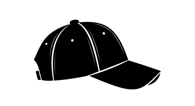 Minimal black silhouette icon, simple flat vector, bold black shape, no, no shading baseball cap icon on a, flat icon style