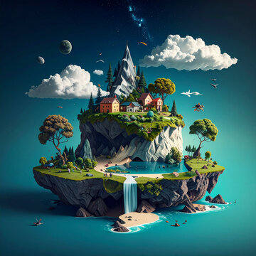 Illustratie van een fantasie-eilandlandschap